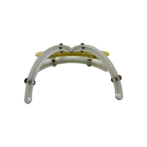 Vintage Cascade Hair Clip 80s Bananna Pony Tail Holder Yellow White Set Of 3 - Picture 2 of 5